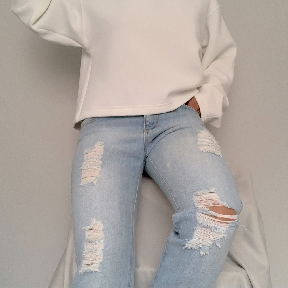 Distressed Streetwear Festival Cotton Boyfriend Jeans Pant in Light Blue (M)